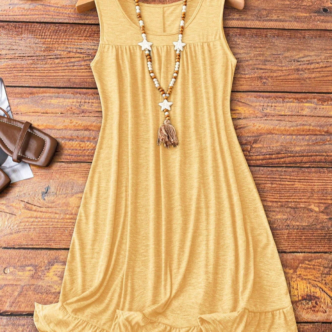 Vestido Feminino confortável plissado sem mangas Plus Size Suzi.