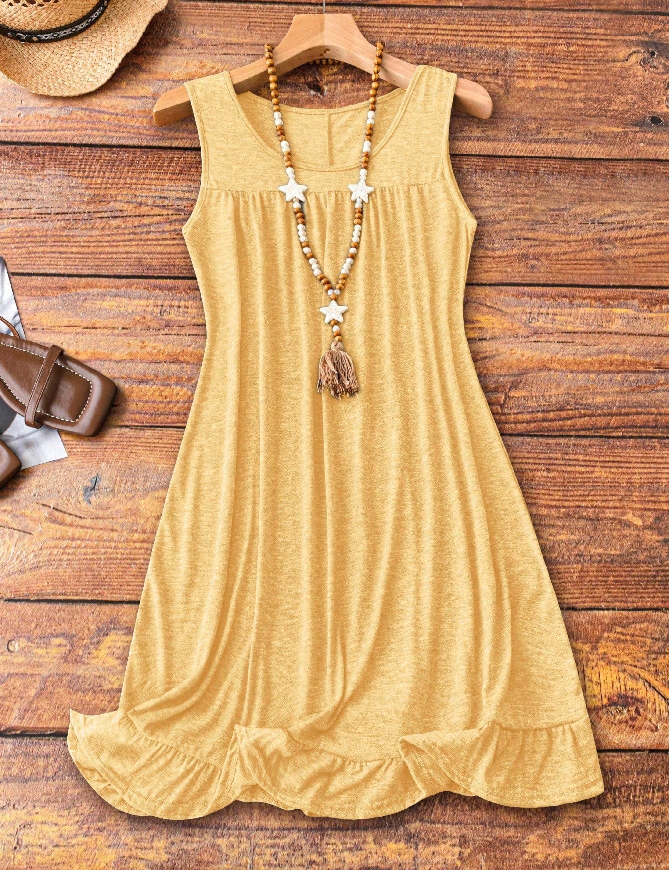 Vestido Feminino confortável plissado sem mangas Plus Size Suzi.