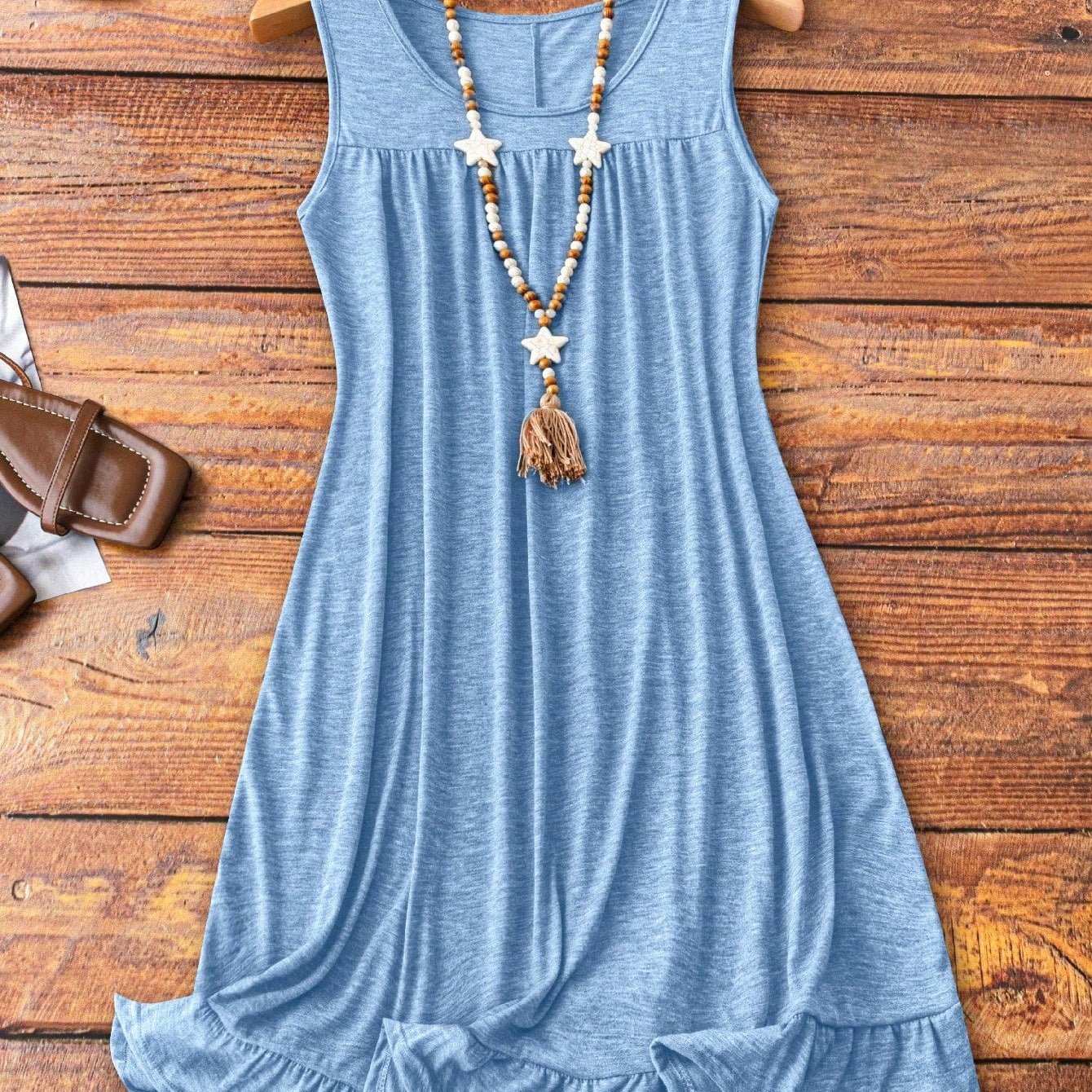 Vestido Feminino confortável plissado sem mangas Plus Size Suzi.