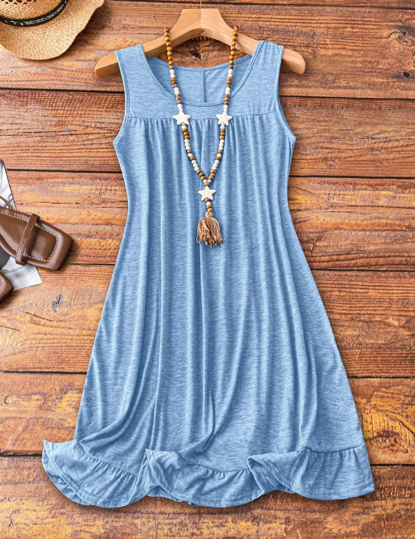 Vestido Feminino confortável plissado sem mangas Plus Size Suzi.