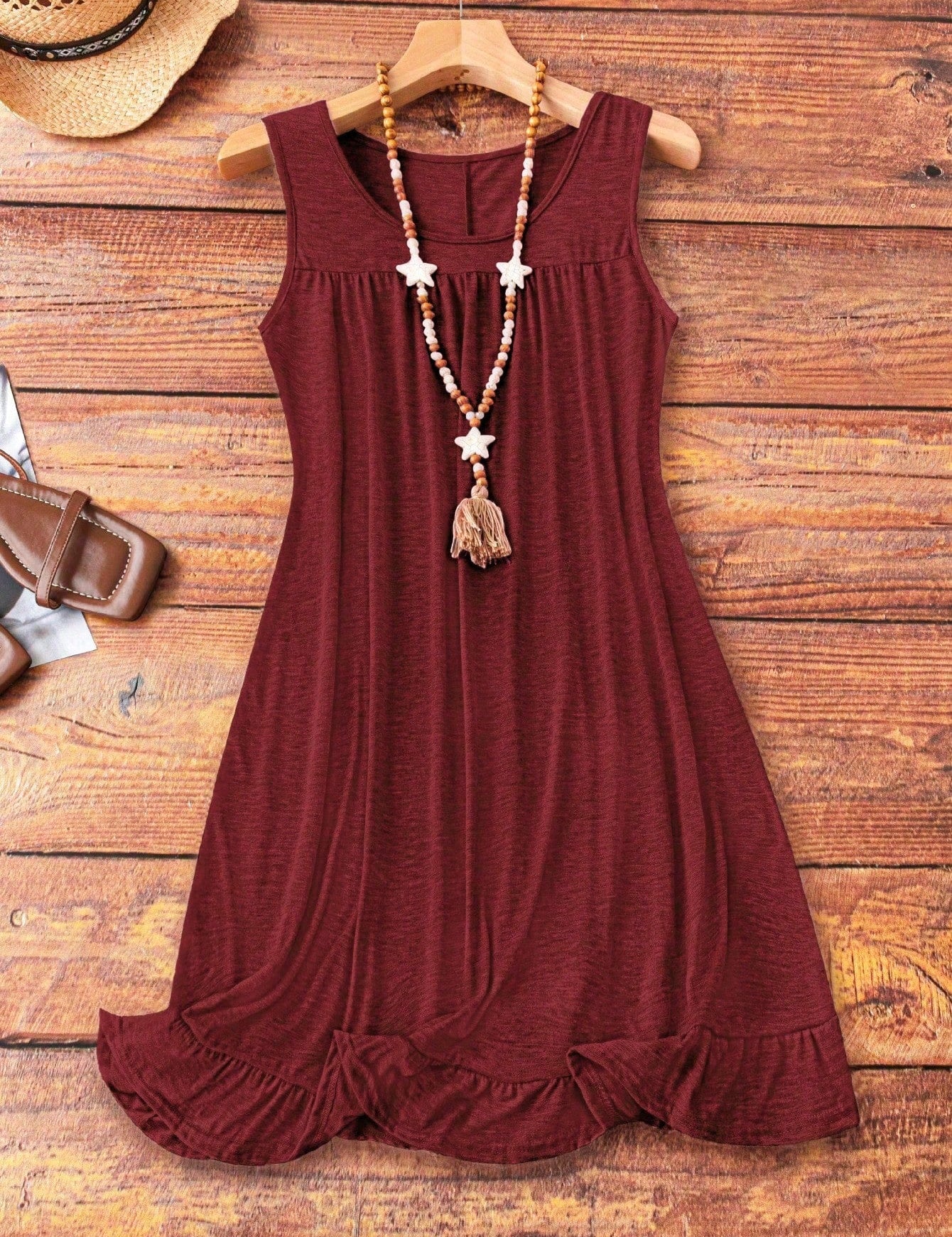 Vestido Feminino confortável plissado sem mangas Plus Size Suzi.