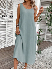 Vestido Feminino de algodão Comprido Decote U Aleska.