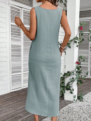 Vestido Feminino de algodão Comprido Decote U Aleska.