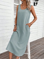 Vestido Feminino de algodão Comprido Decote U Aleska.