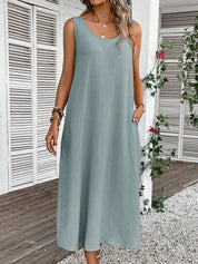 Vestido Feminino de algodão Comprido Decote U Aleska.