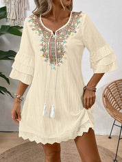 Vestido feminino branco manga 3/4 Andreia.