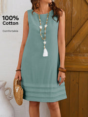 Vestido feminino sem mangas com gola redonda - Yasmine