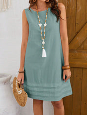 Vestido feminino sem mangas com gola redonda - Yasmine