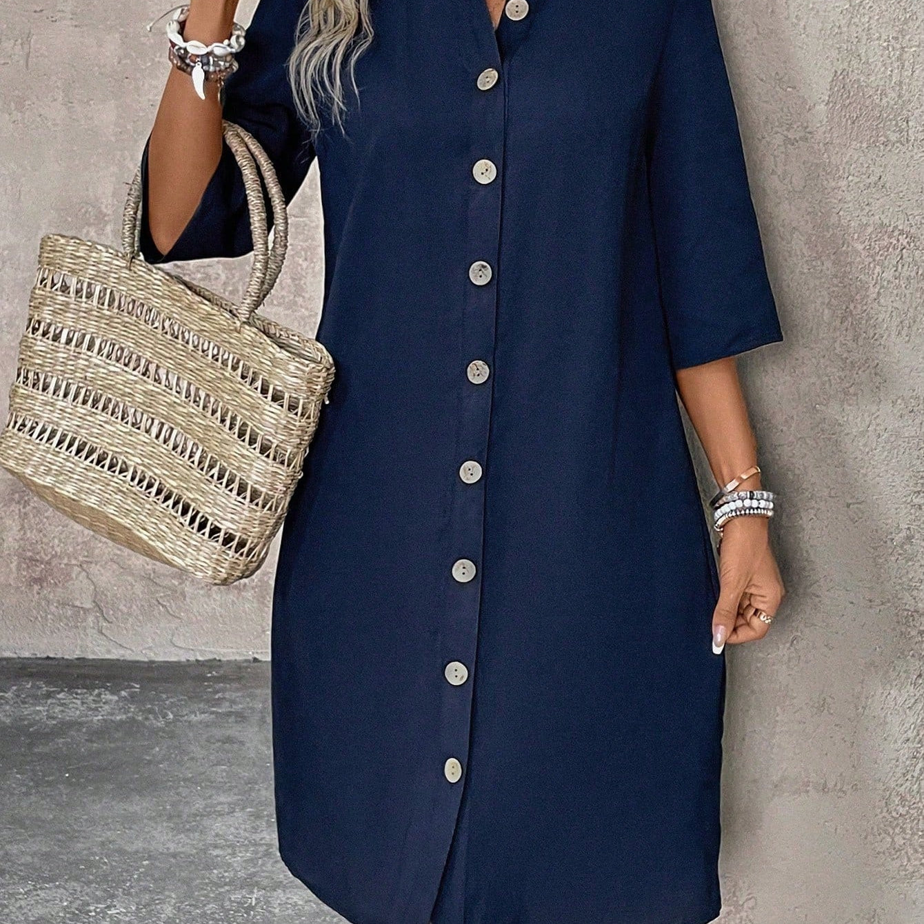 Vestido-Camisa Feminino  com botões na frente - Leonor