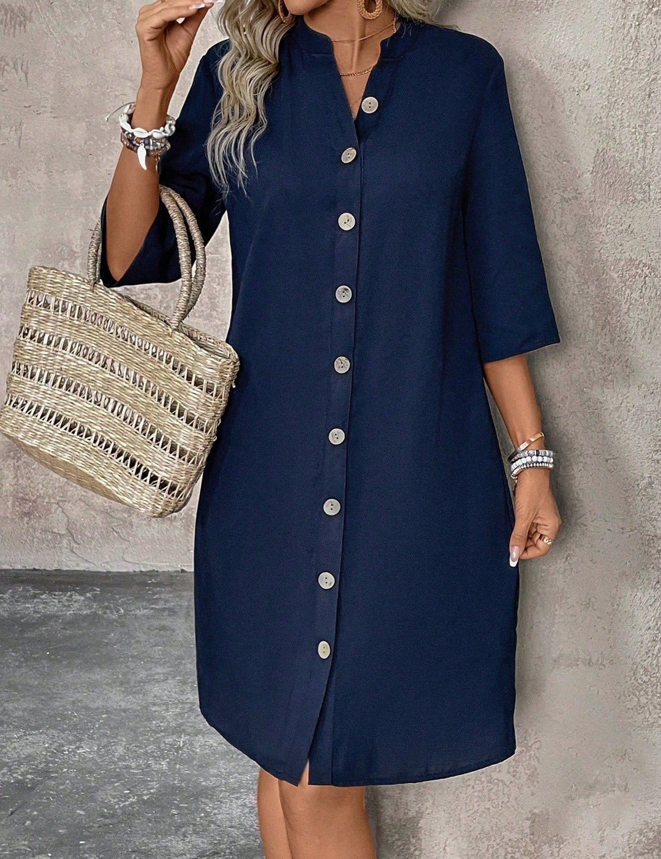 Vestido-Camisa Feminino  com botões na frente - Leonor