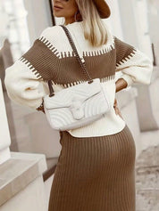 Conjunto Feminino de 2 peças Suéter Elegante e saia de Tricô Renata