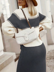 Conjunto Feminino de 2 peças Suéter Elegante e saia de Tricô Renata