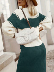 Conjunto Feminino de 2 peças Suéter Elegante e saia de Tricô Renata