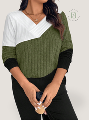 Suéter Feminino com Decote em V plus Size Anee